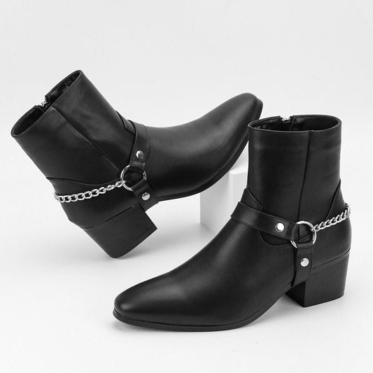 Men's Fashion Boots High Heel Chain Fashion Temperament