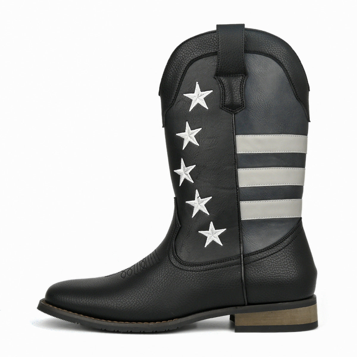 Unique Fashion Design Denim Boots with Five-Pointed Star Pull-On Men's Western Cowboy Boots