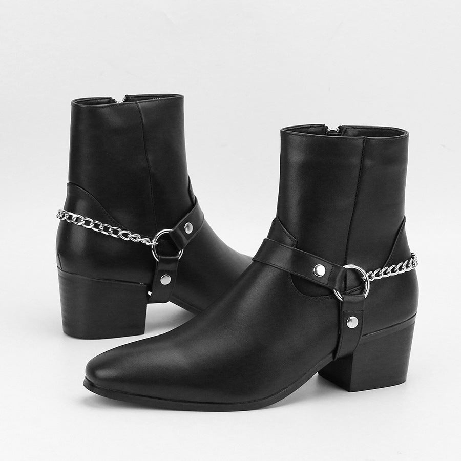 Men's Fashion Boots High Heel Chain Fashion Temperament