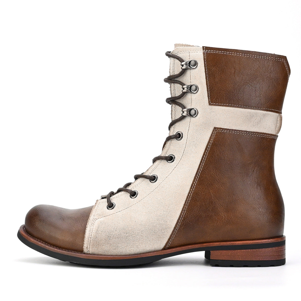 Retro Men's British Style High-Top Color Matching Men's Boots Lace-up Side Zip Cowboy Boot