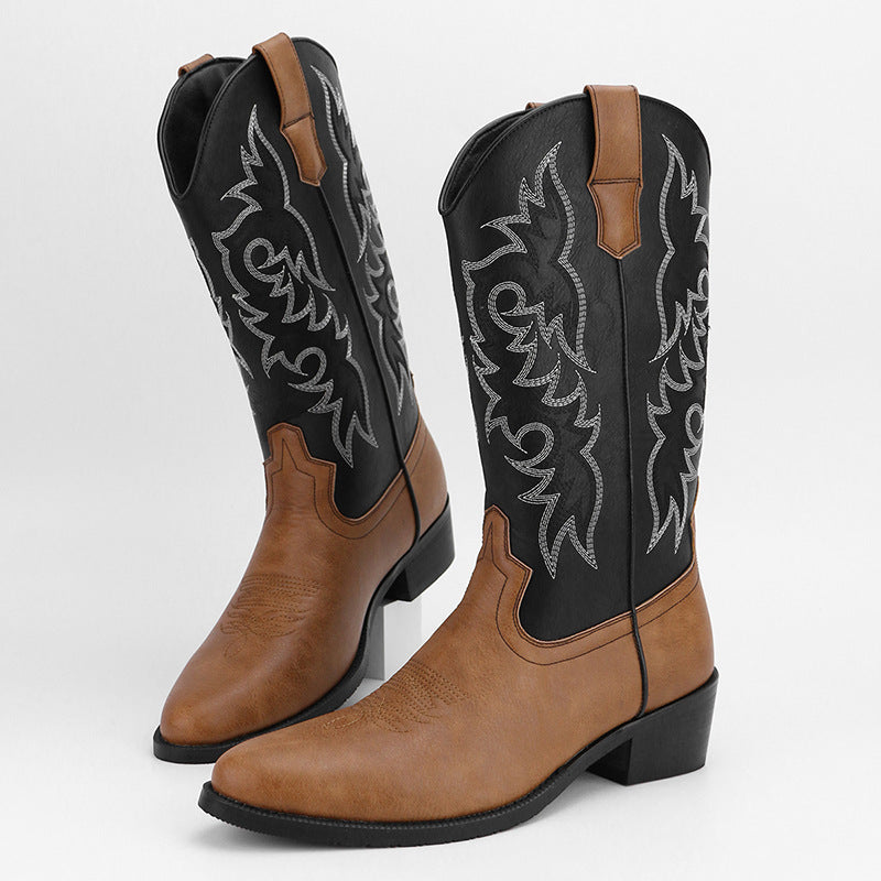 2023Men's Embroidered Retro High Tube Multicolor Pointed Toe Western Cowboy Boots