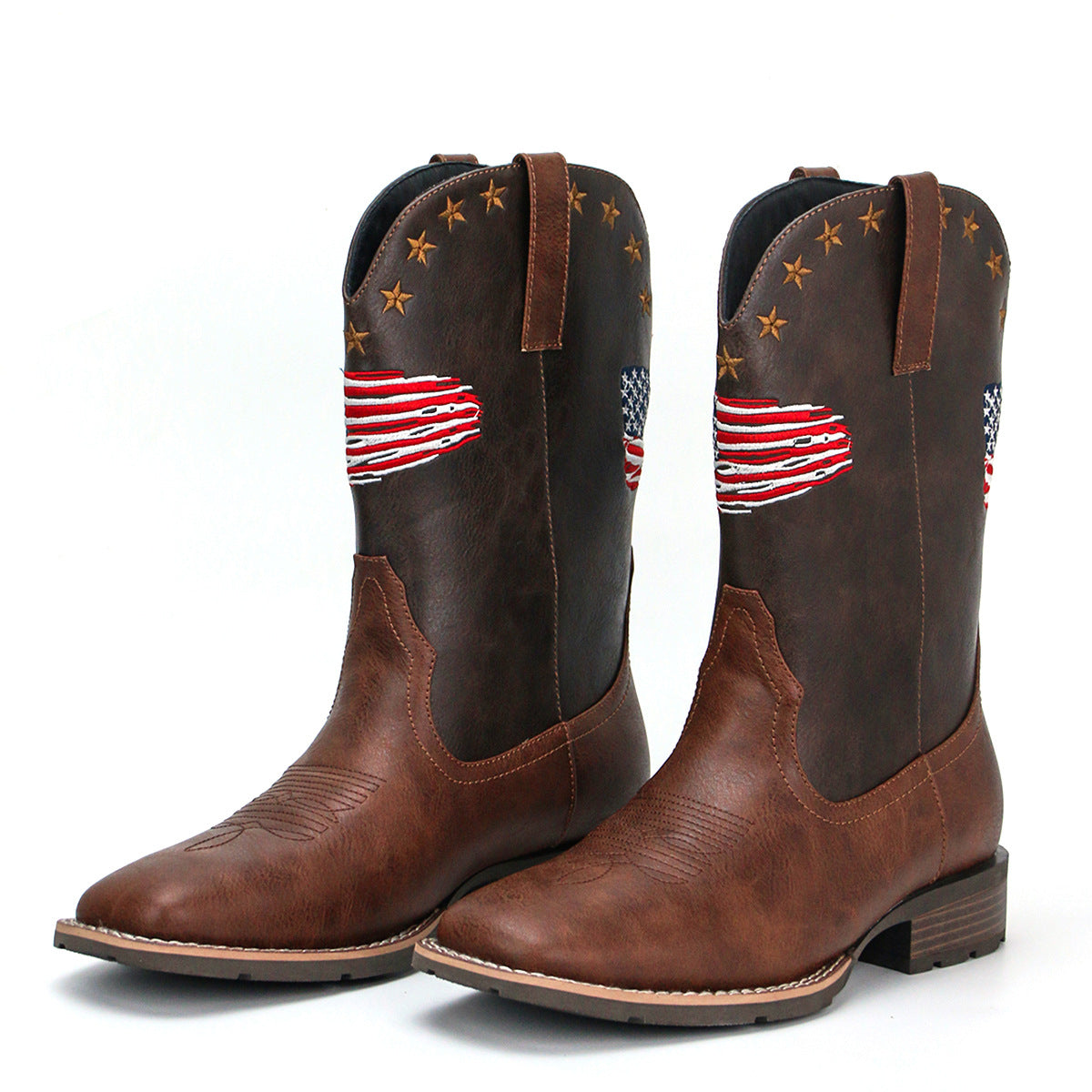 Men's Comfortable Square Toe Versatile Slip-On Outdoor Cowboy Boots