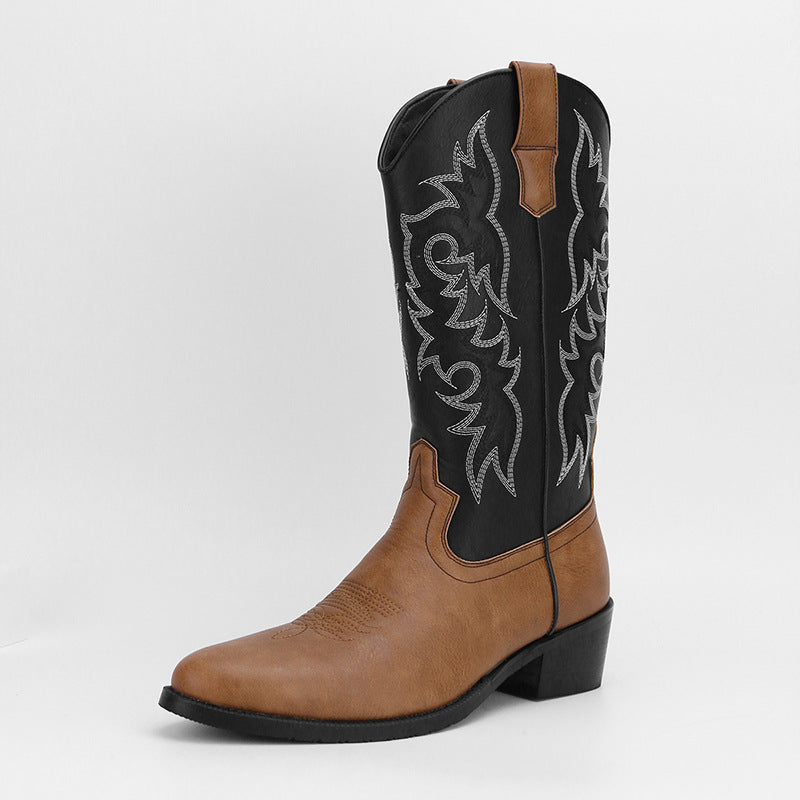 2023Men's Embroidered Retro High Tube Multicolor Pointed Toe Western Cowboy Boots
