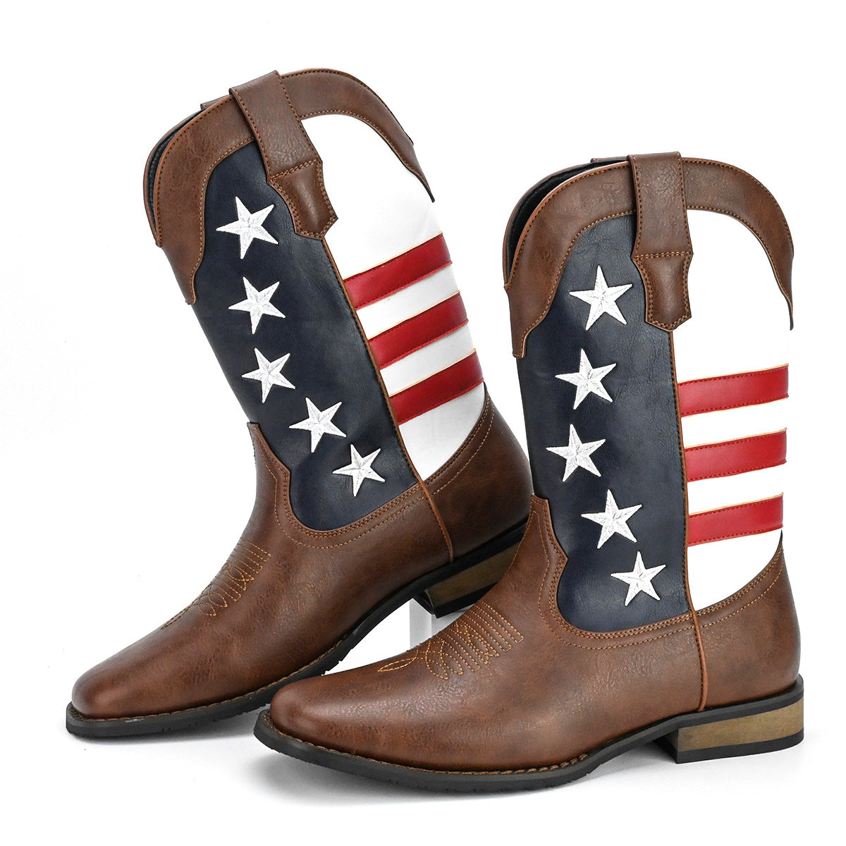 Unique Fashion Design Denim Boots with Five-Pointed Star Pull-On Men's Western Cowboy Boots