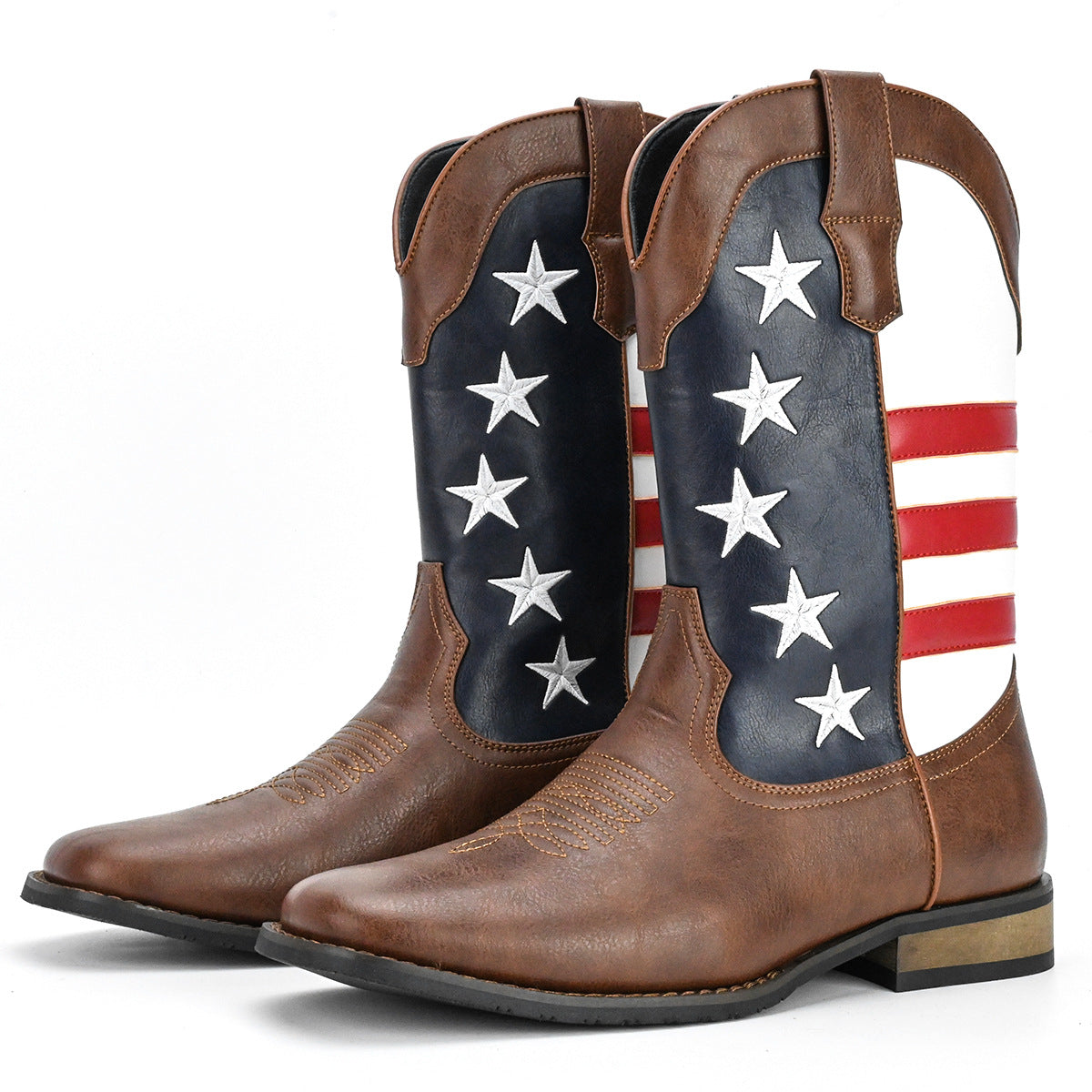 Unique Fashion Design Denim Boots with Five-Pointed Star Pull-On Men's Western Cowboy Boots