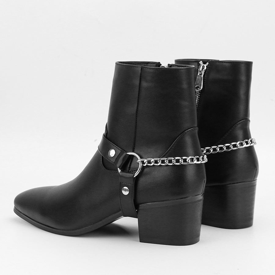 Men's Fashion Boots High Heel Chain Fashion Temperament
