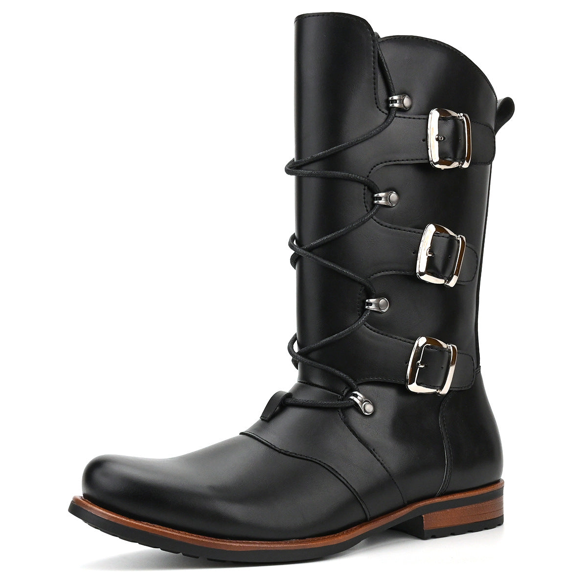 retro British Style Men Boots Casual Metal Buckle Side Zipper Cowboy Boots