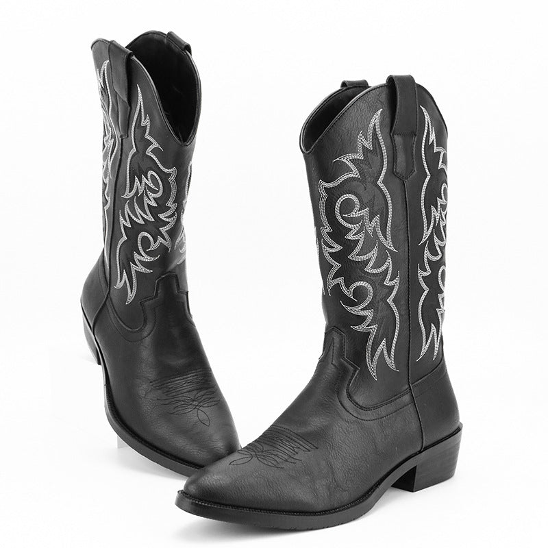 2023Men's Embroidered Retro High Tube Multicolor Pointed Toe Western Cowboy Boots