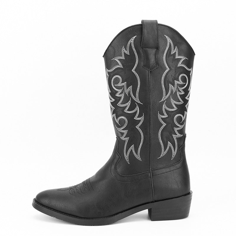 2023Men's Embroidered Retro High Tube Multicolor Pointed Toe Western Cowboy Boots