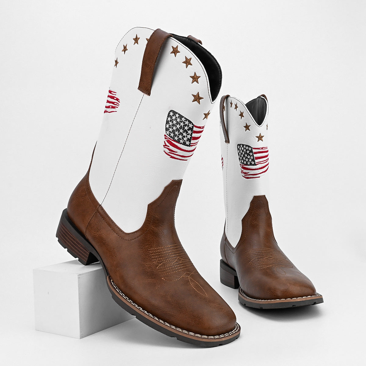 Men's Comfortable Square Toe Versatile Slip-On Outdoor Cowboy Boots