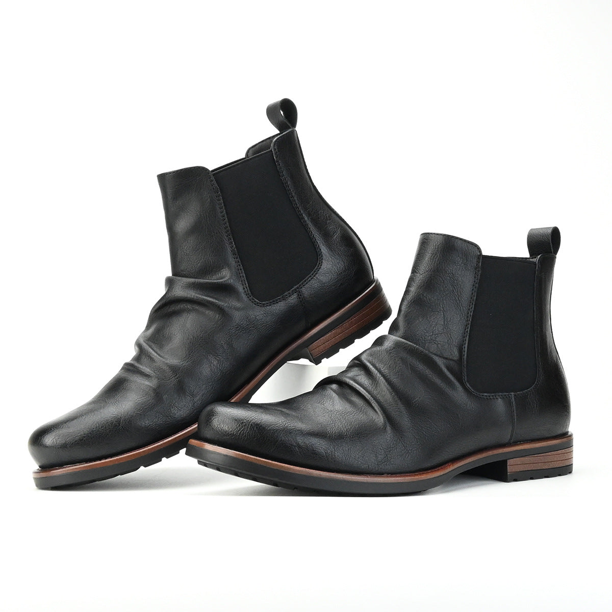 Men's Double Elastic British Style Low Heel Retro Boots Casual Ankle Boots