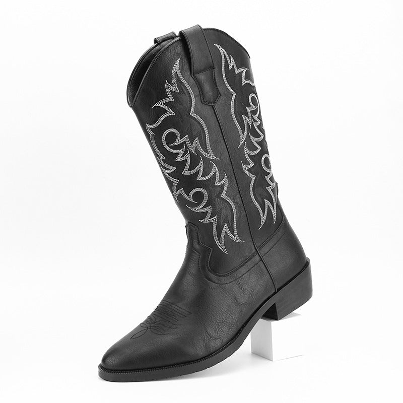 2023Men's Embroidered Retro High Tube Multicolor Pointed Toe Western Cowboy Boots