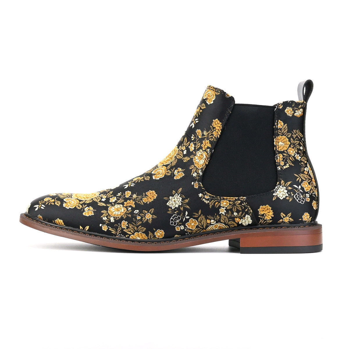 Vintage Embroidered Floral Chelsea Boots Men Ankle Boots