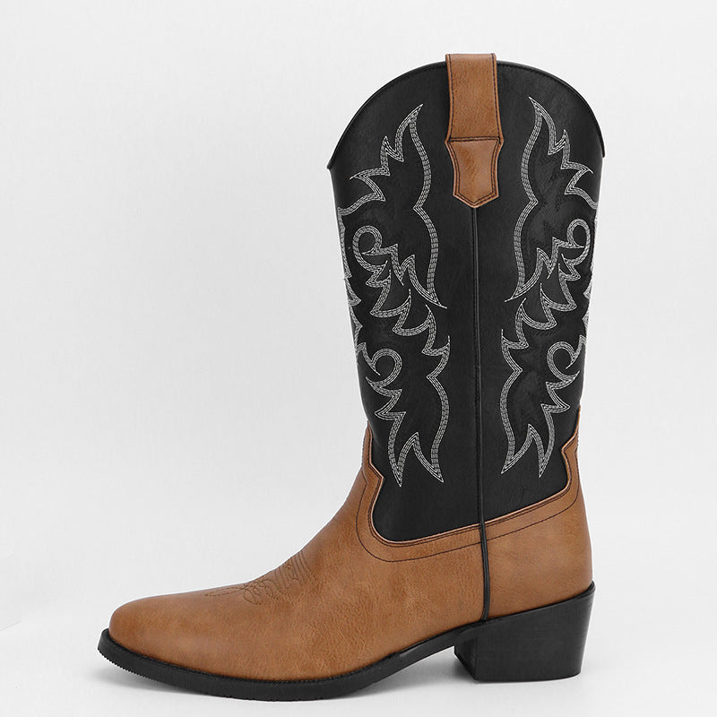 2023Men's Embroidered Retro High Tube Multicolor Pointed Toe Western Cowboy Boots