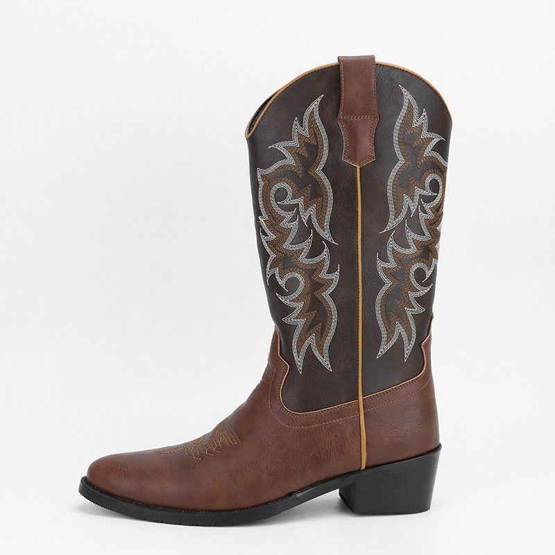 2023Men's Embroidered Retro High Tube Multicolor Pointed Toe Western Cowboy Boots