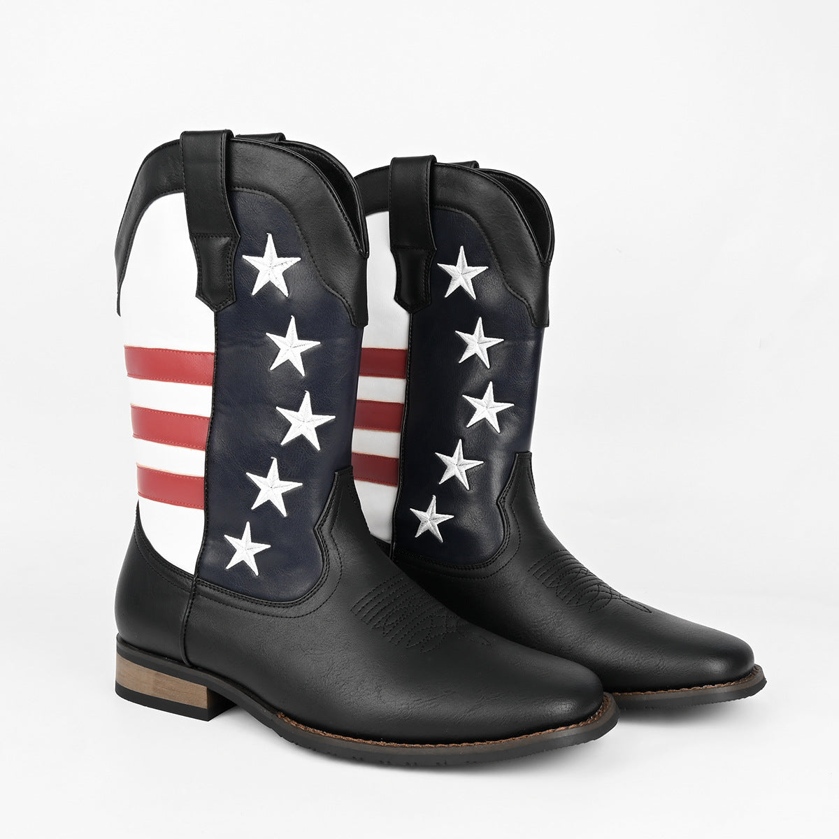 Unique Fashion Design Denim Boots with Five-Pointed Star Pull-On Men's Western Cowboy Boots