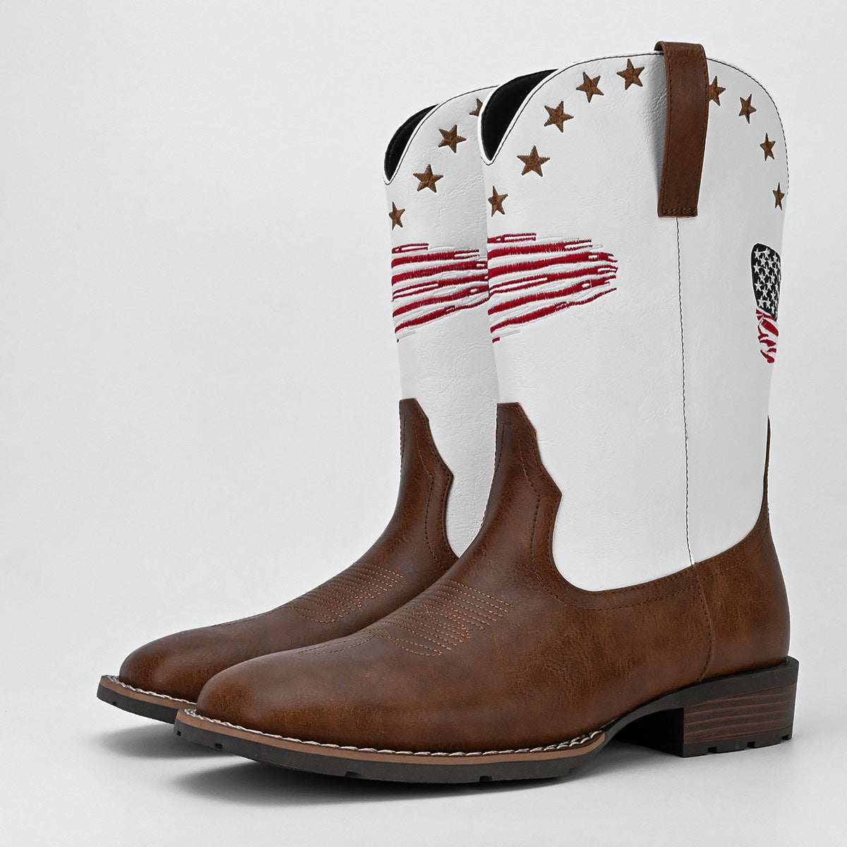 Men's Comfortable Square Toe Versatile Slip-On Outdoor Cowboy Boots