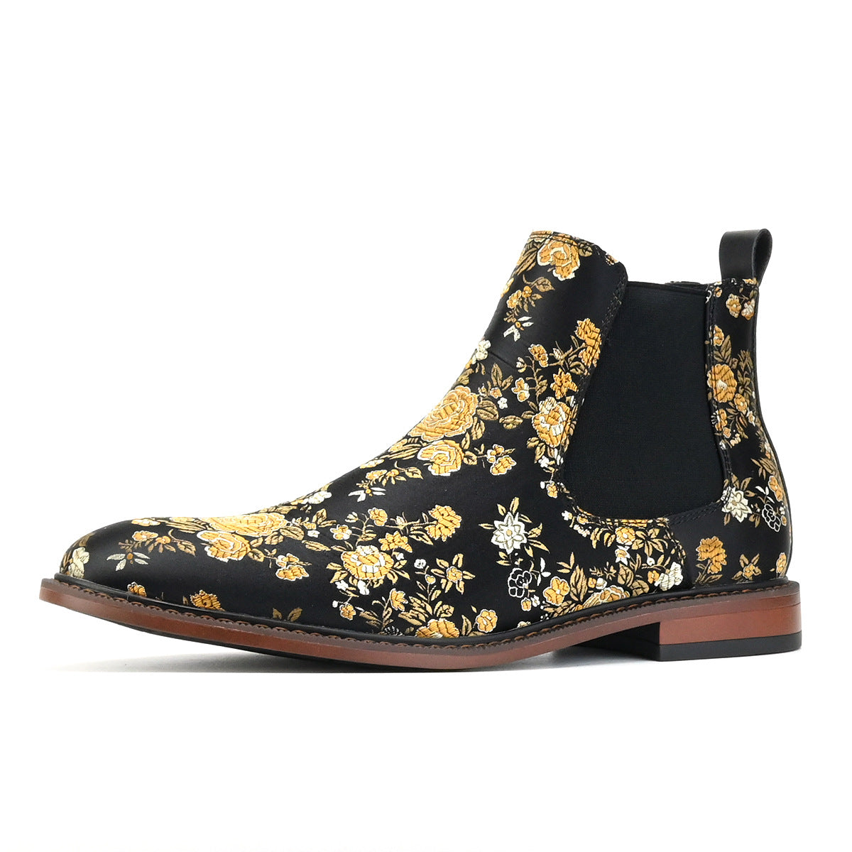 Vintage Embroidered Floral Chelsea Boots Men Ankle Boots