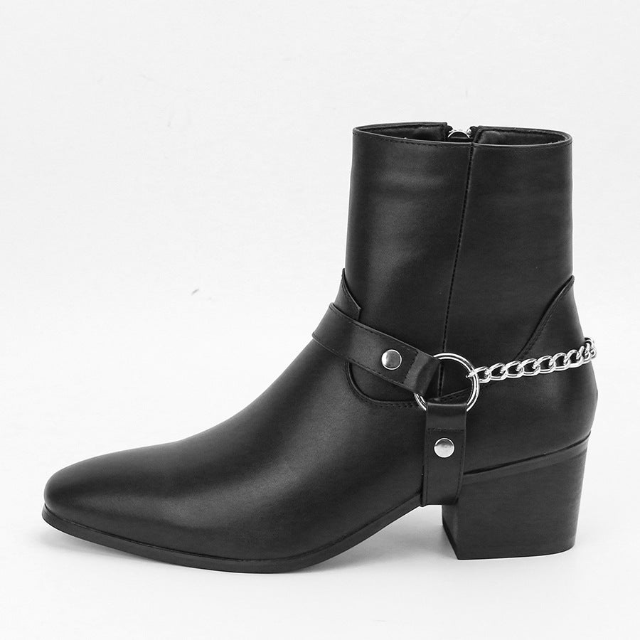 Men's Fashion Boots High Heel Chain Fashion Temperament