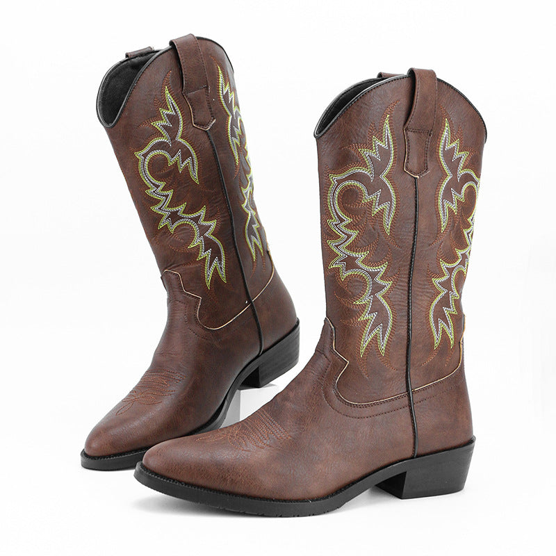 2023Men's Embroidered Retro High Tube Multicolor Pointed Toe Western Cowboy Boots
