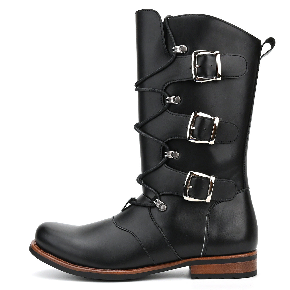 retro British Style Men Boots Casual Metal Buckle Side Zipper Cowboy Boots