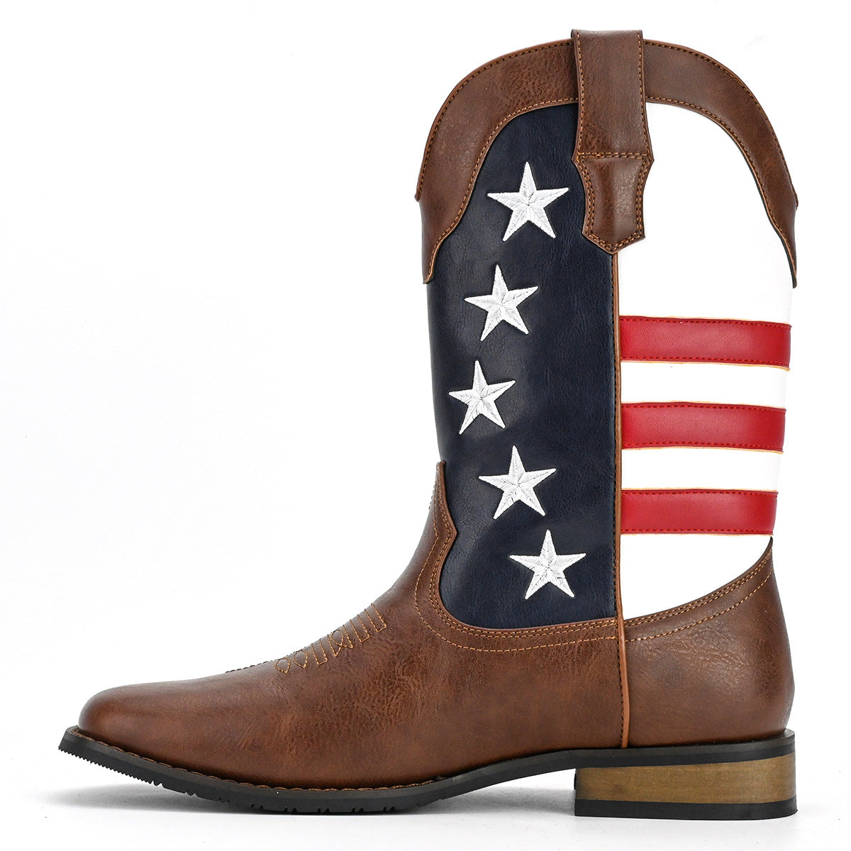 Unique Fashion Design Denim Boots with Five-Pointed Star Pull-On Men's Western Cowboy Boots