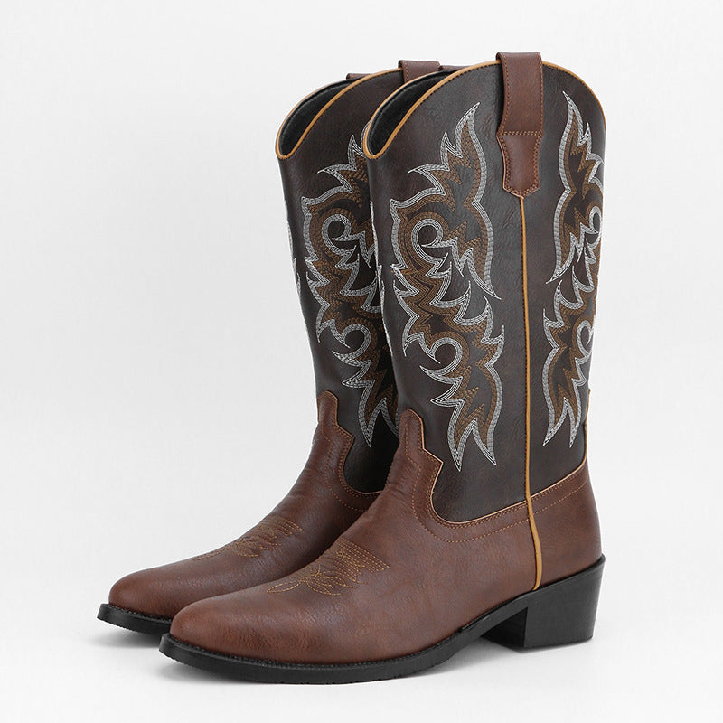 2023Men's Embroidered Retro High Tube Multicolor Pointed Toe Western Cowboy Boots