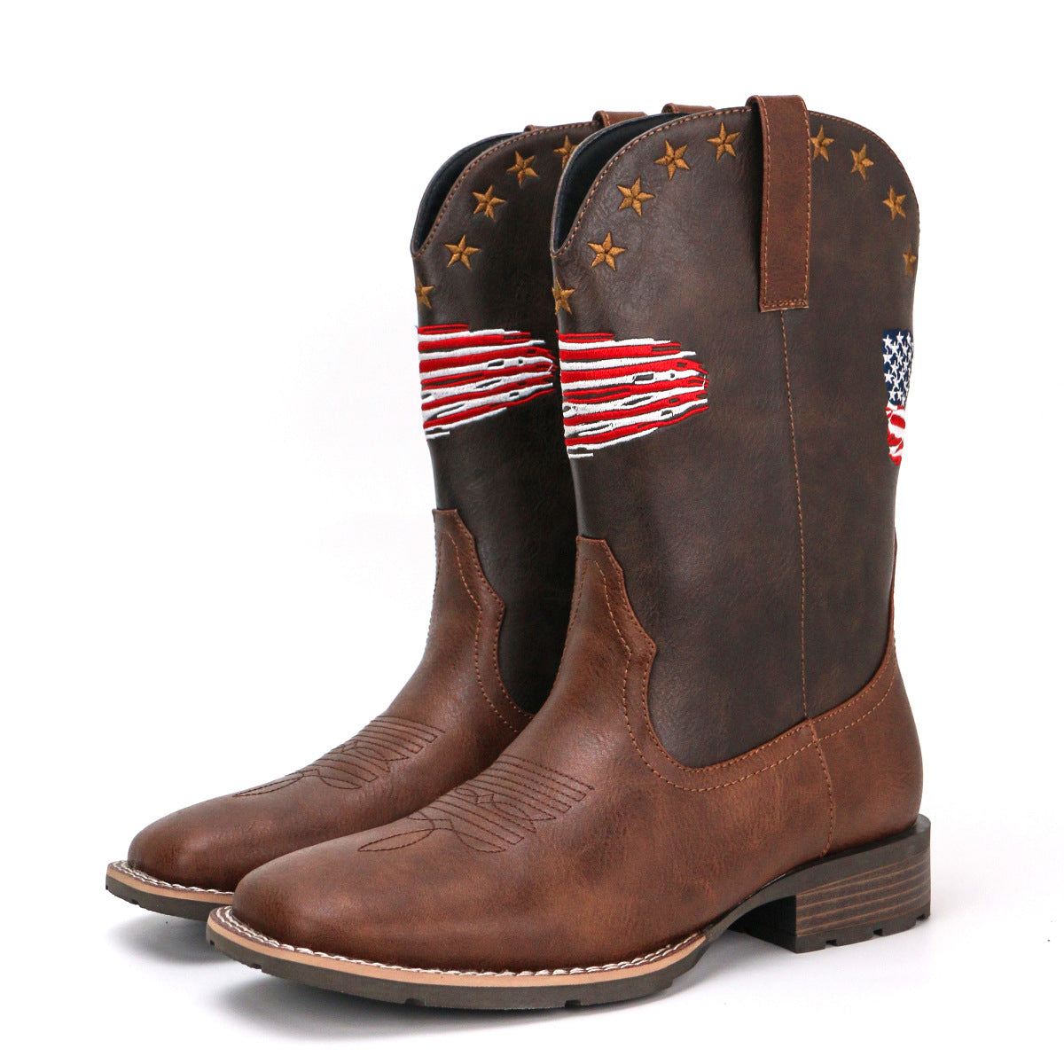 Men's Comfortable Square Toe Versatile Slip-On Outdoor Cowboy Boots