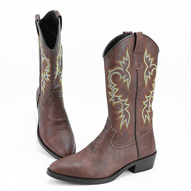 2023Men's Embroidered Retro High Tube Multicolor Pointed Toe Western Cowboy Boots