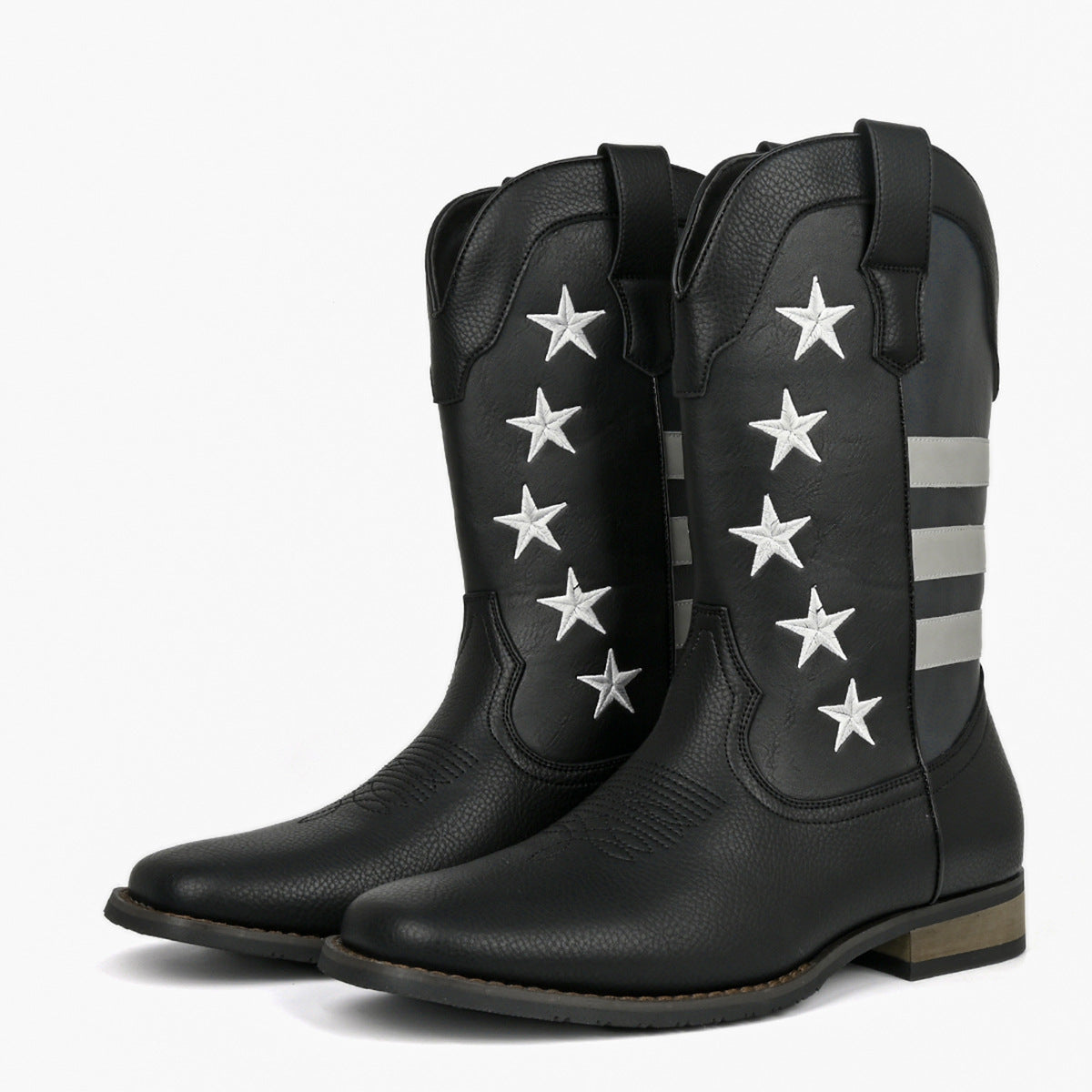 Unique Fashion Design Denim Boots with Five-Pointed Star Pull-On Men's Western Cowboy Boots