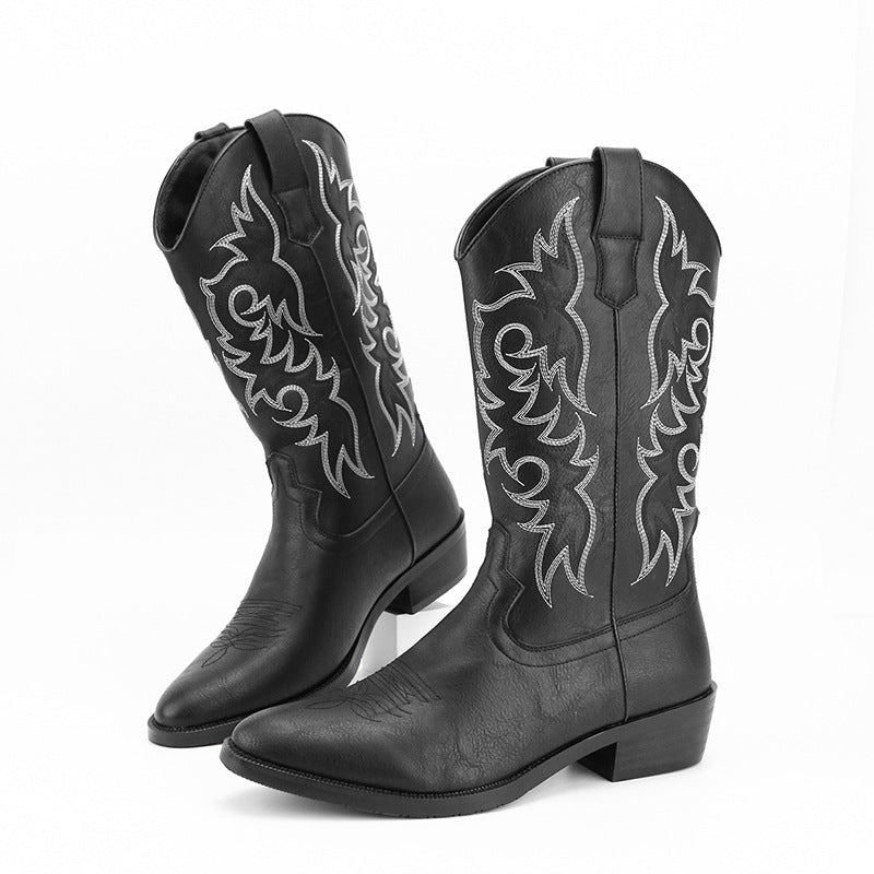 2023Men's Embroidered Retro High Tube Multicolor Pointed Toe Western Cowboy Boots