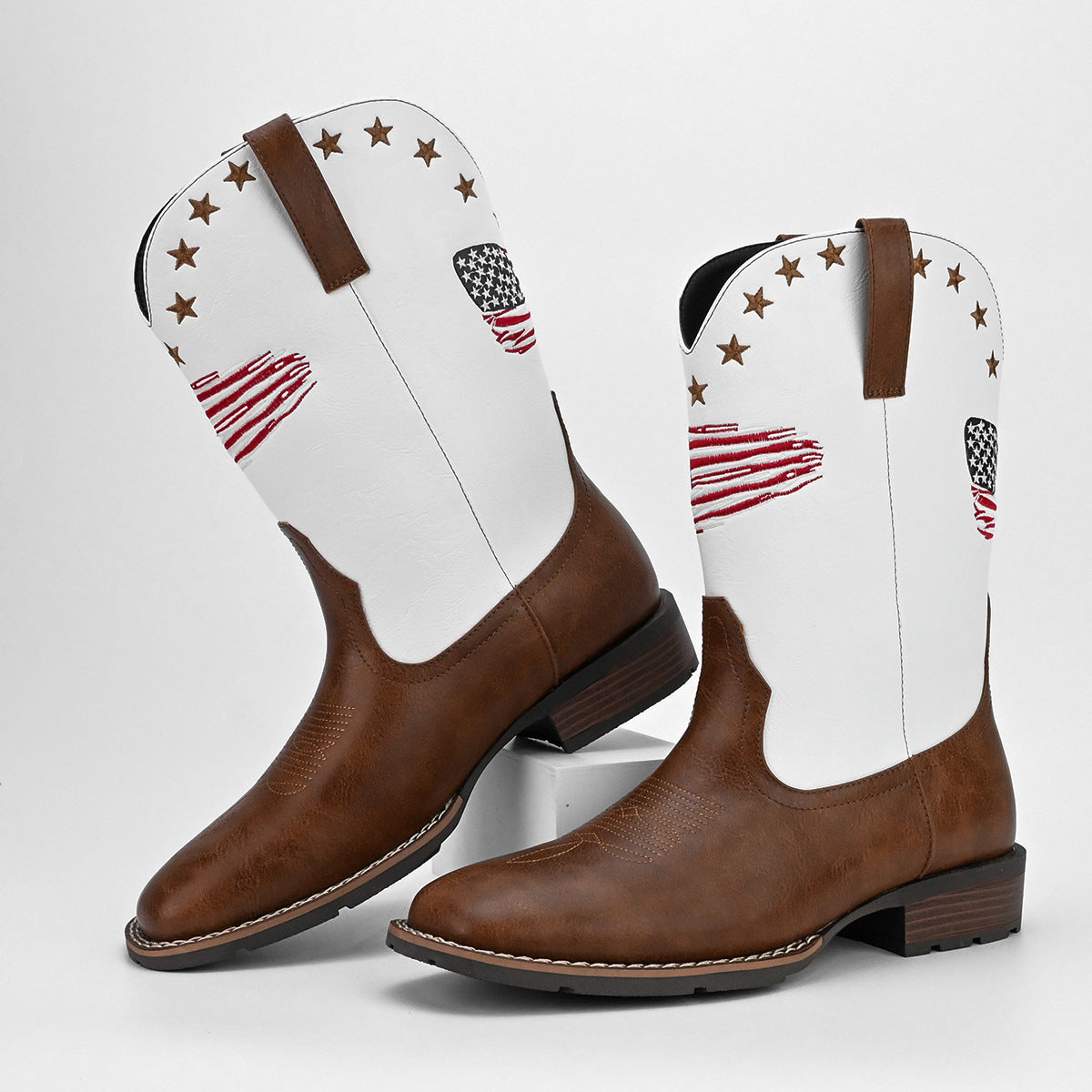 Men's Comfortable Square Toe Versatile Slip-On Outdoor Cowboy Boots