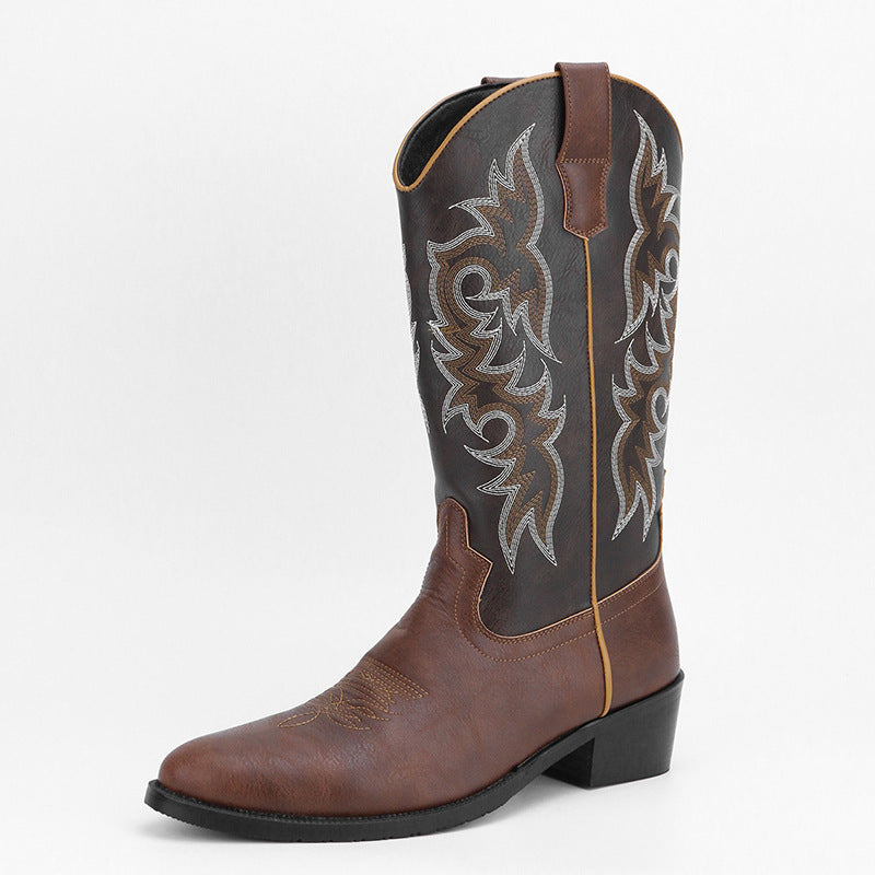 2023Men's Embroidered Retro High Tube Multicolor Pointed Toe Western Cowboy Boots
