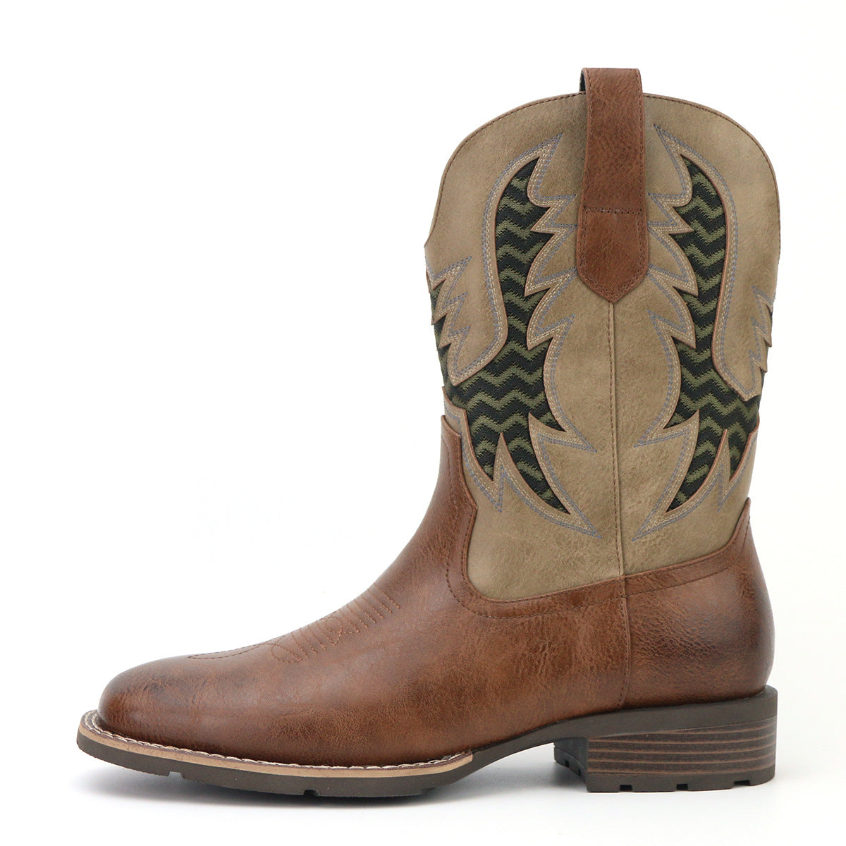 Men's Vintage Embroidery Hollow Personality Fashion Cowboy Boot Striped Embroidery Knee-High Boots