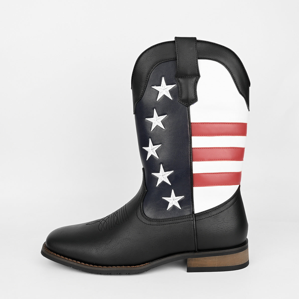 Unique Fashion Design Denim Boots with Five-Pointed Star Pull-On Men's Western Cowboy Boots