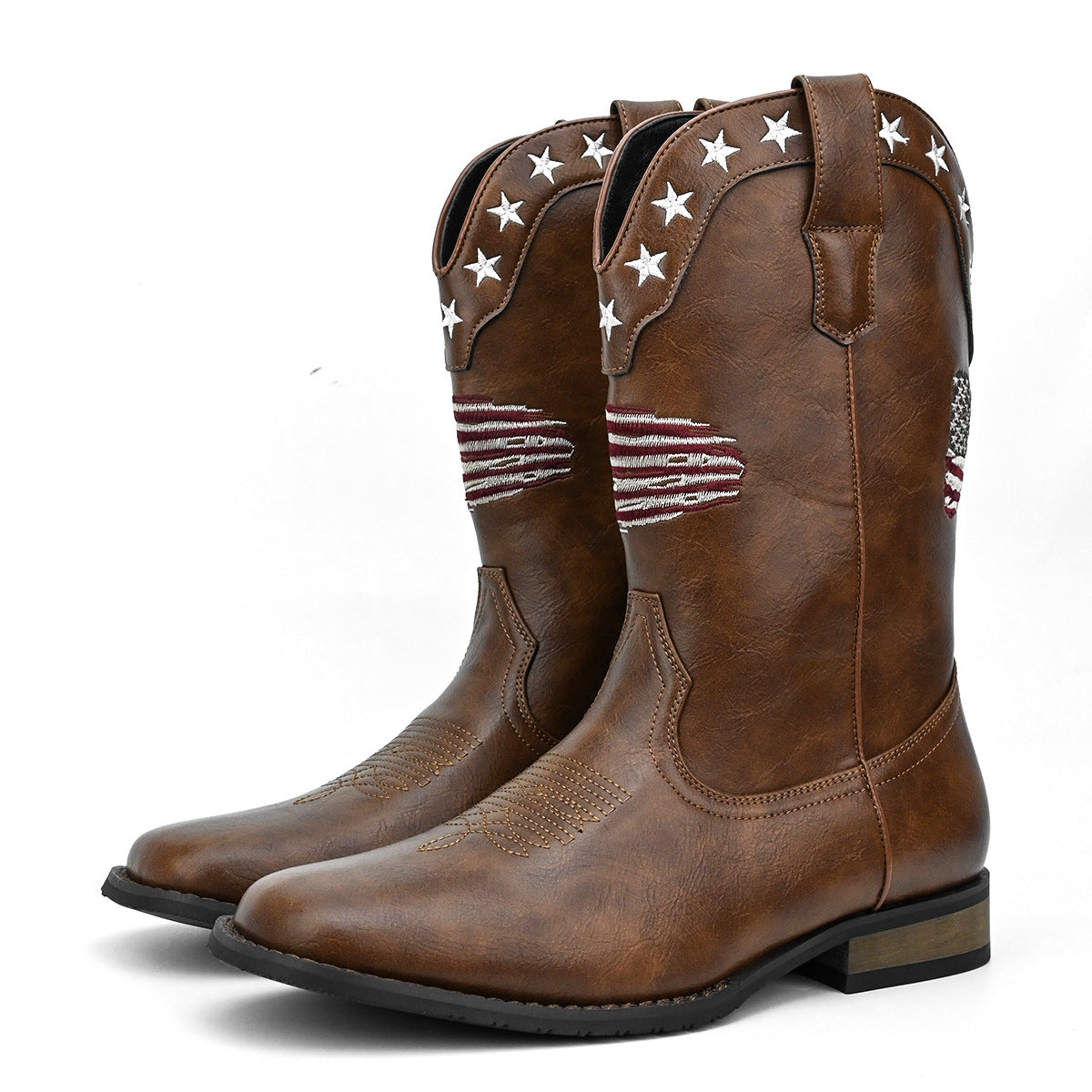 Square Toe Embroidered Vintage Straight Men's Jeans with Unique Pattern Design Western Boots