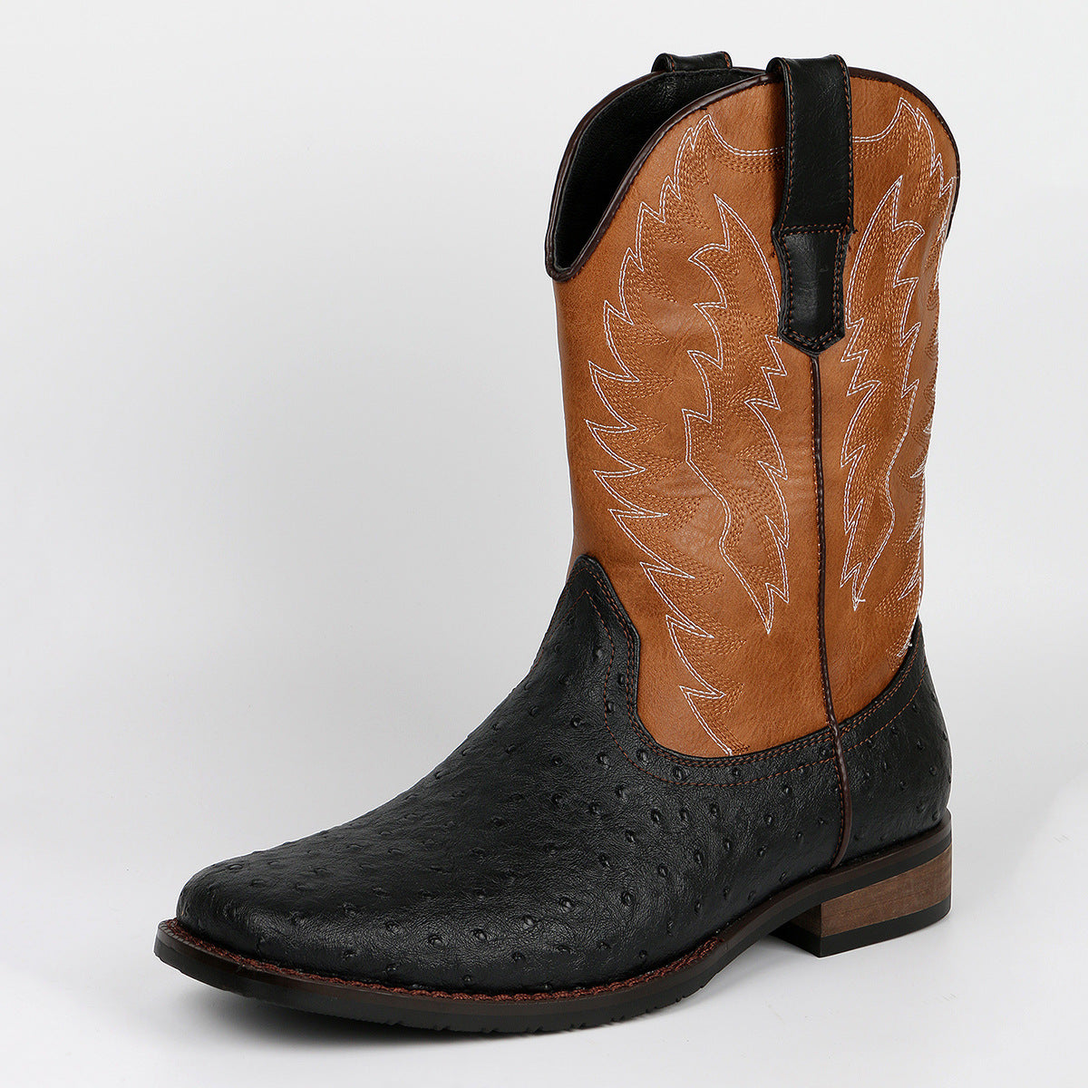 Amazon Retro Western Cowboy Boot Embroidered Square Toe Men's Boots