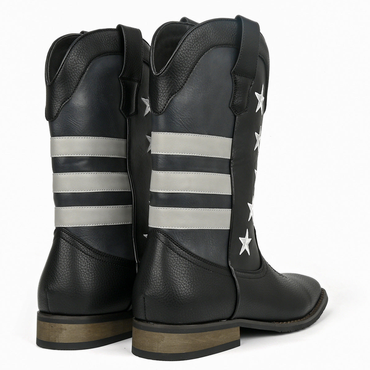 Unique Fashion Design Denim Boots with Five-Pointed Star Pull-On Men's Western Cowboy Boots