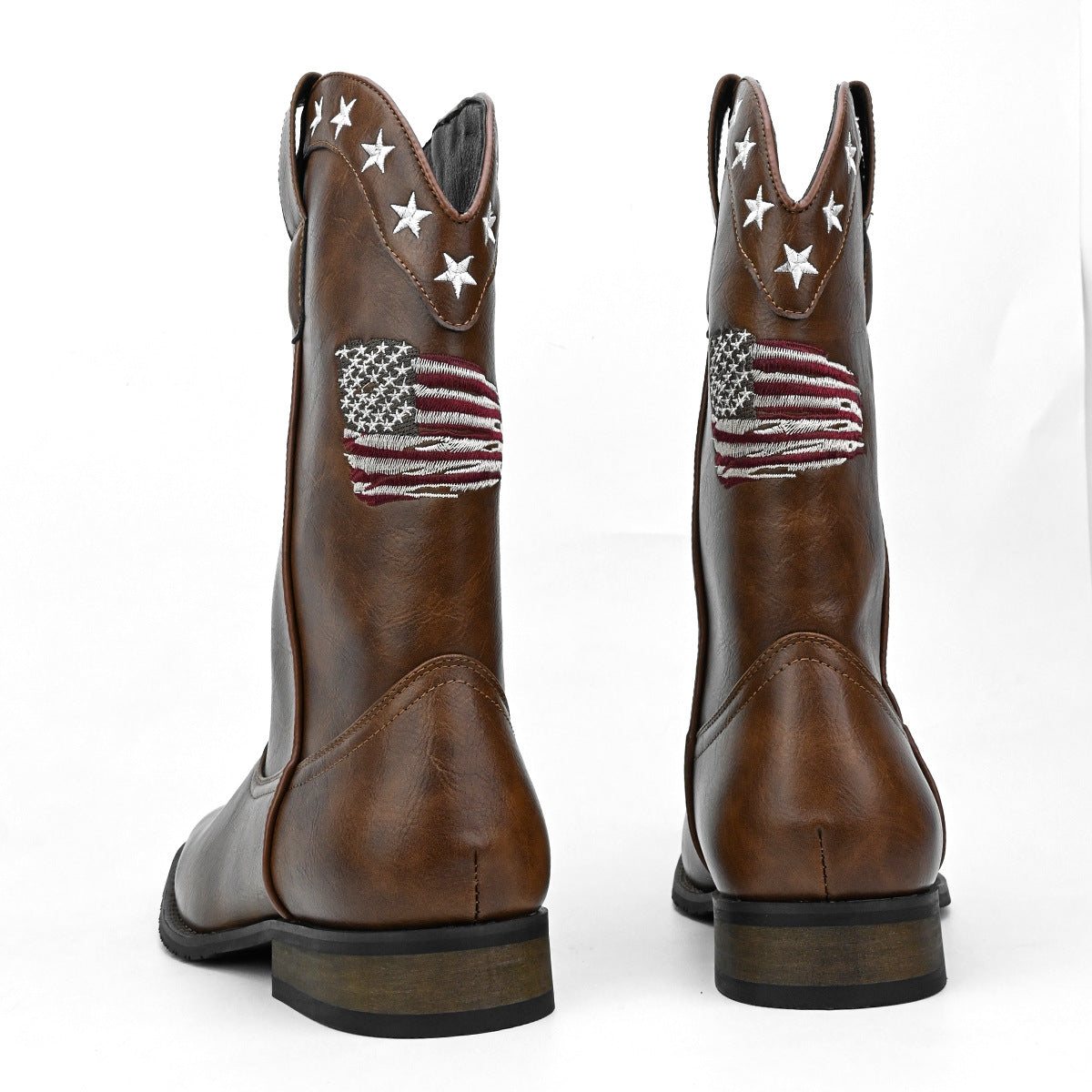 Unique Fashion Design Denim Boots with Five-Pointed Star Pull-On Men's Western Cowboy Boots