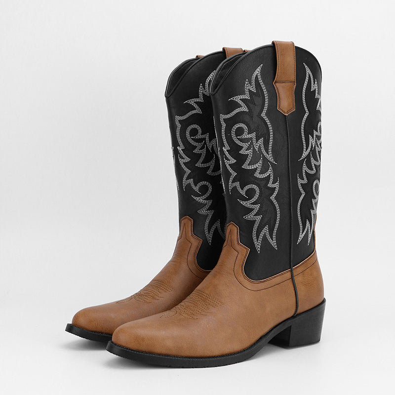 2023Men's Embroidered Retro High Tube Multicolor Pointed Toe Western Cowboy Boots