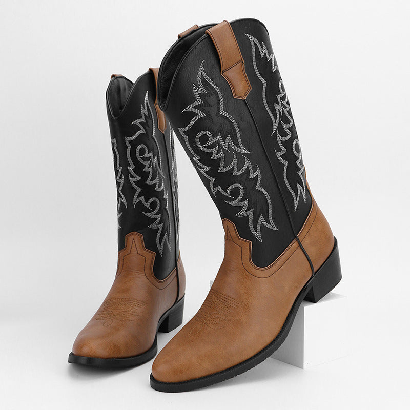 2023Men's Embroidered Retro High Tube Multicolor Pointed Toe Western Cowboy Boots