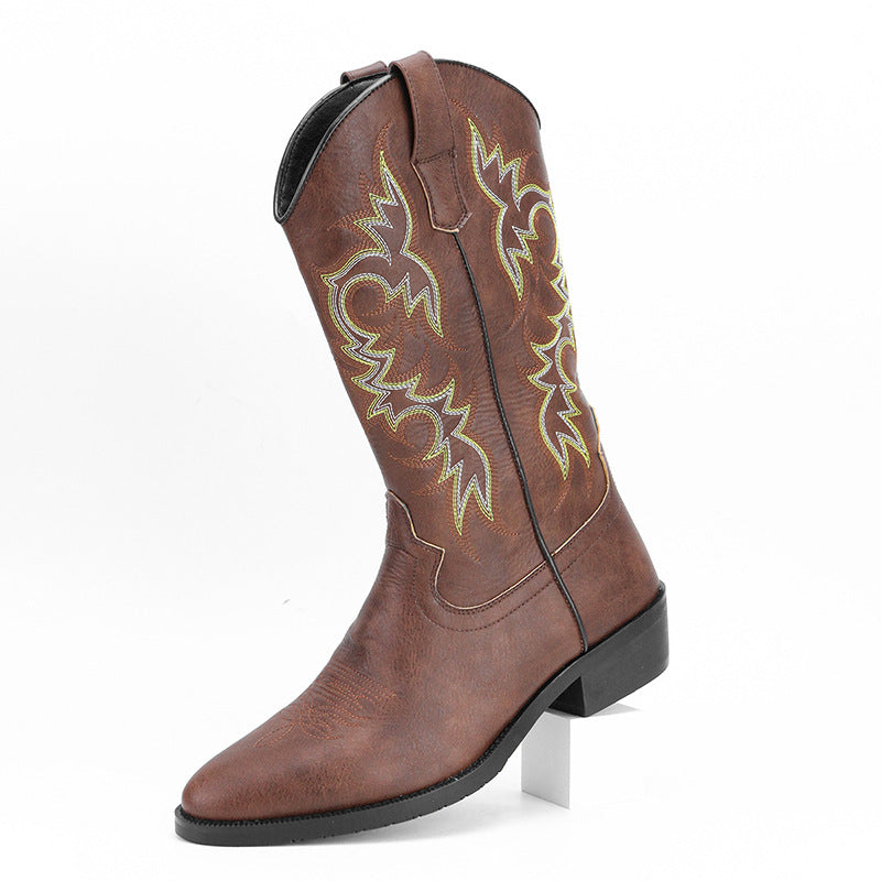 2023Men's Embroidered Retro High Tube Multicolor Pointed Toe Western Cowboy Boots