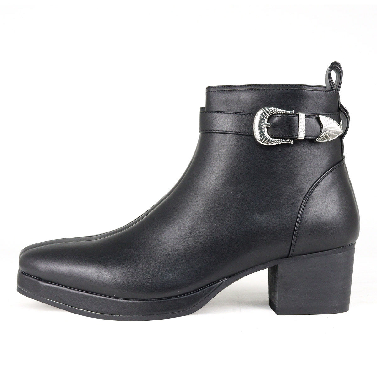 Round Toe Buckle Chelsea Boots Short British Style Waterproof Fashion