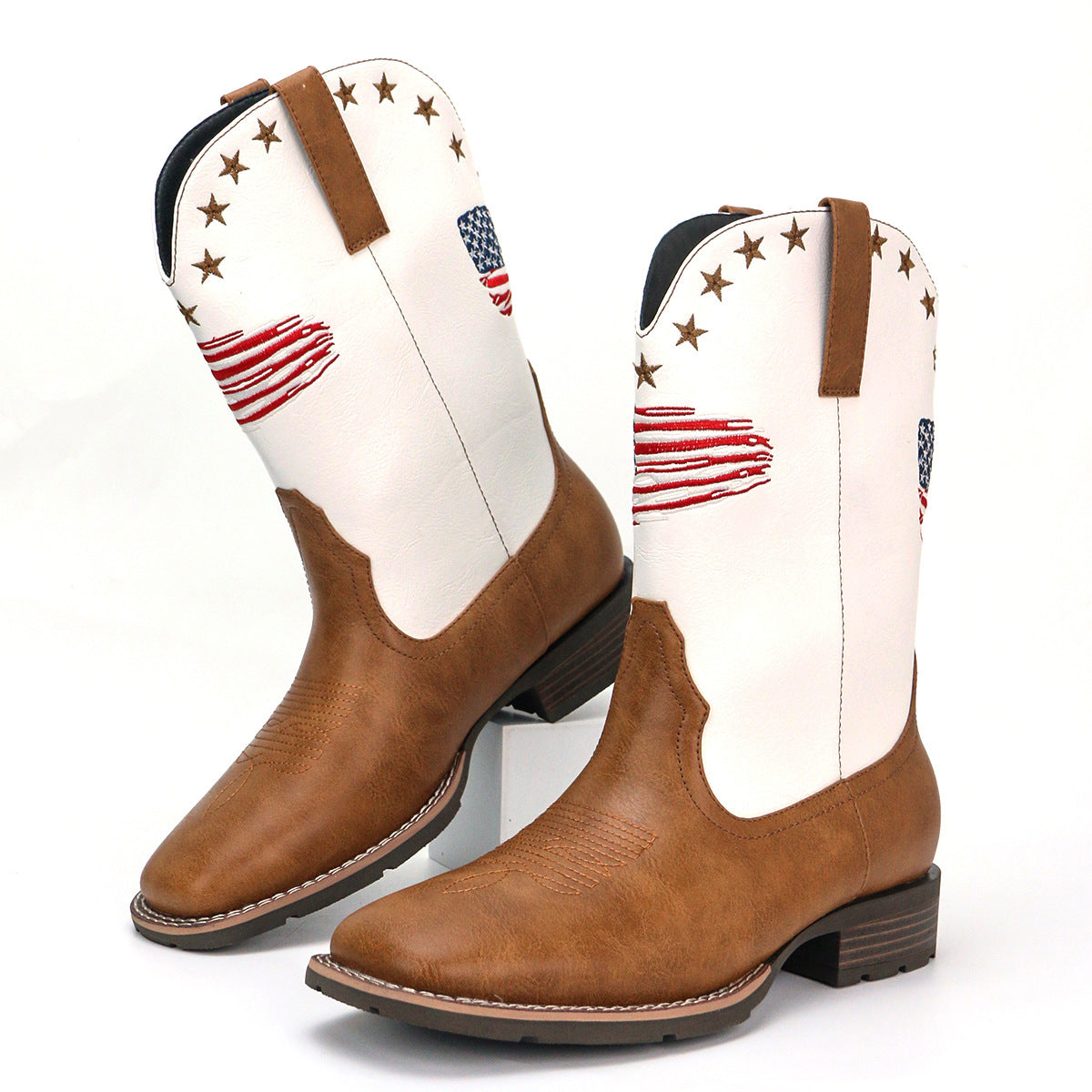 Men's Comfortable Square Toe Versatile Slip-On Outdoor Cowboy Boots