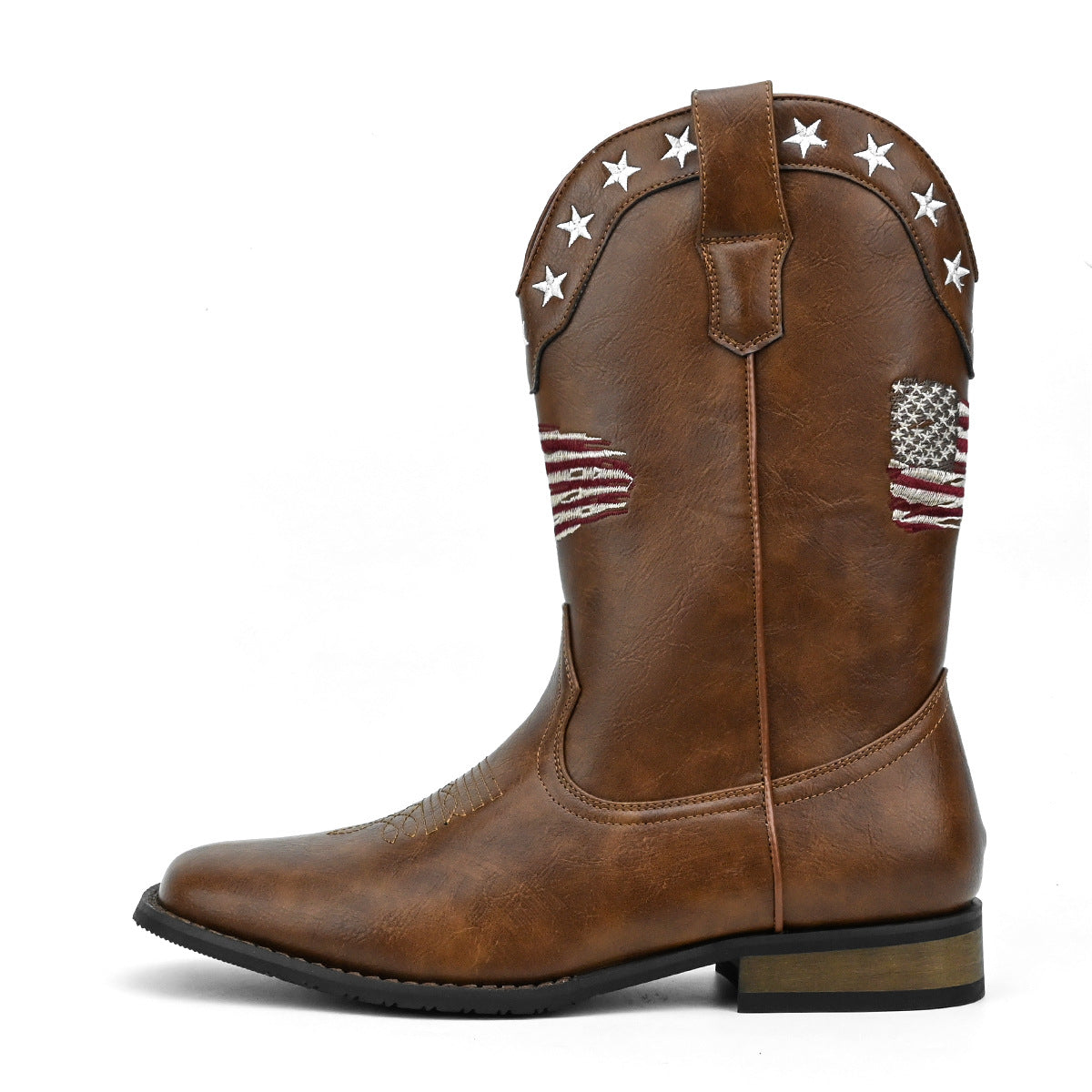 Square Toe Embroidered Vintage Straight Men's Jeans with Unique Pattern Design Western Boots
