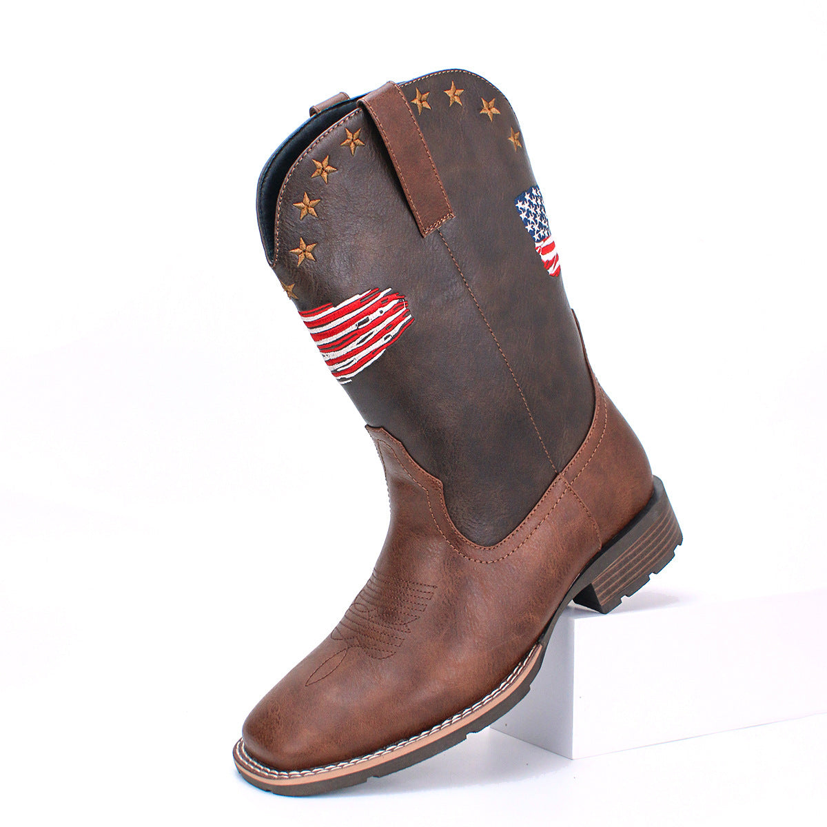 Men's Comfortable Square Toe Versatile Slip-On Outdoor Cowboy Boots