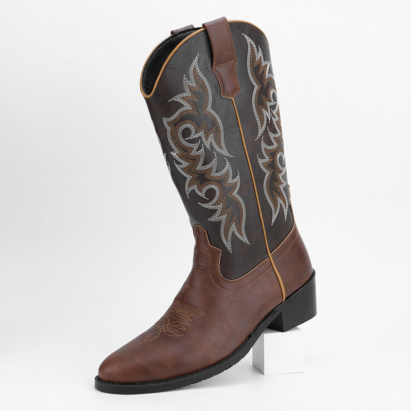2023Men's Embroidered Retro High Tube Multicolor Pointed Toe Western Cowboy Boots