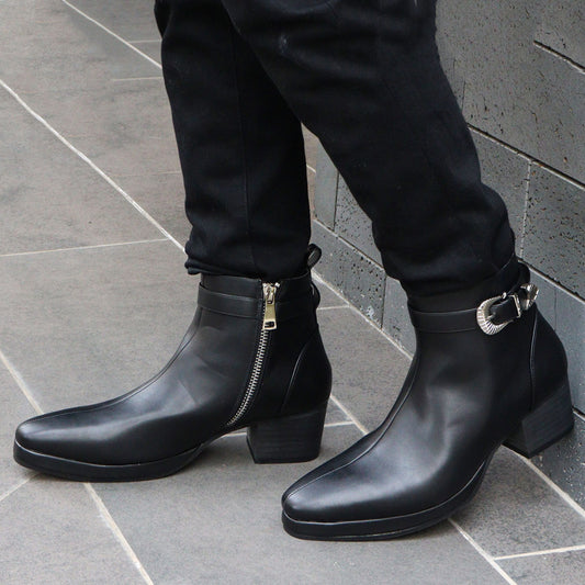 Round Toe Buckle Chelsea Boots Short British Style Waterproof Fashion