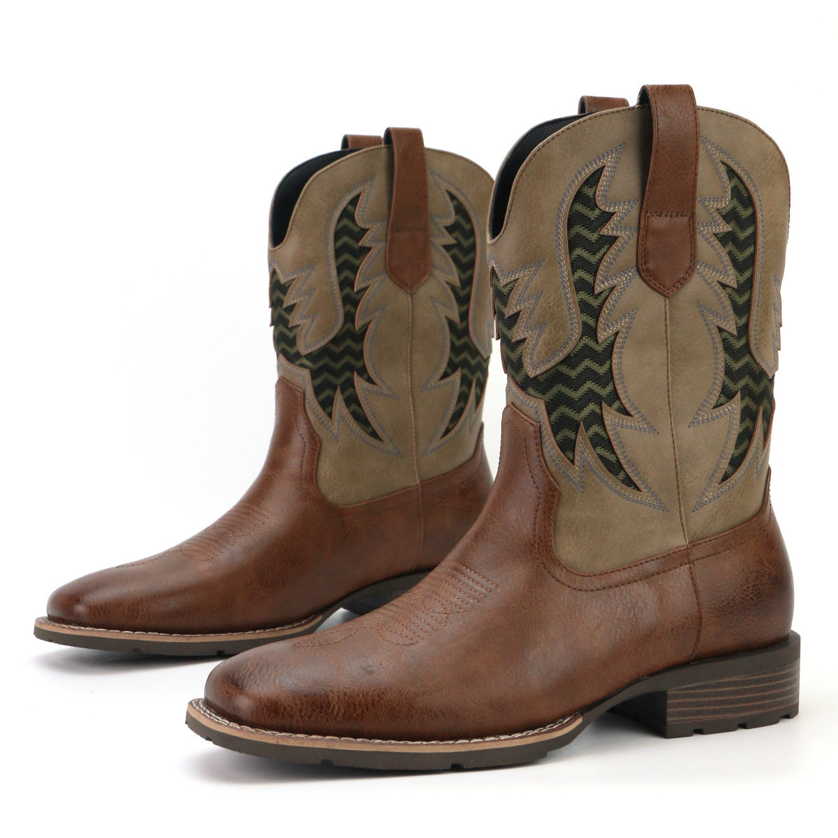 Men's Vintage Embroidery Hollow Personality Fashion Cowboy Boot Striped Embroidery Knee-High Boots