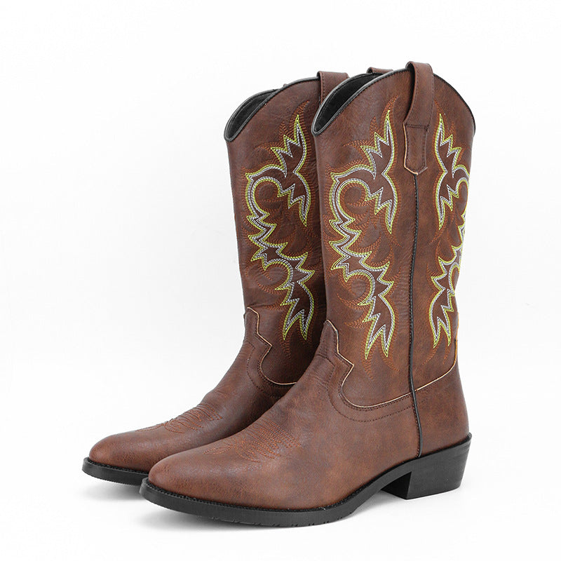 2023Men's Embroidered Retro High Tube Multicolor Pointed Toe Western Cowboy Boots